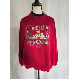 Gopher Sport Red Graphic Sweatshirt Teddy Bear Cat Old Friend Old Times Print XL